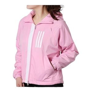 ADIDAS W.N.D Size S Womens Pink Full Zip Jacket Stand Collar Hooded Zip Pockets
